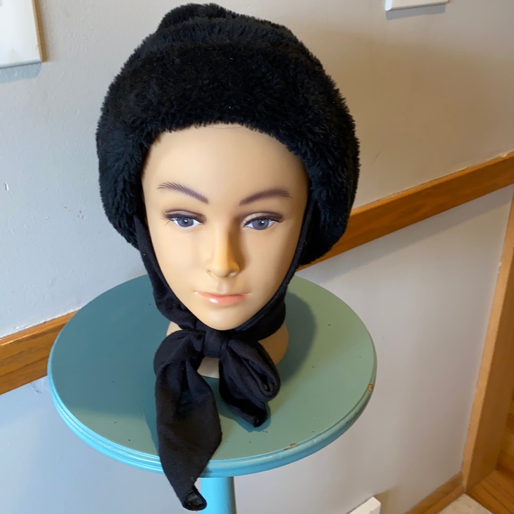 Vintage black hat with built in scarf 11”diameter